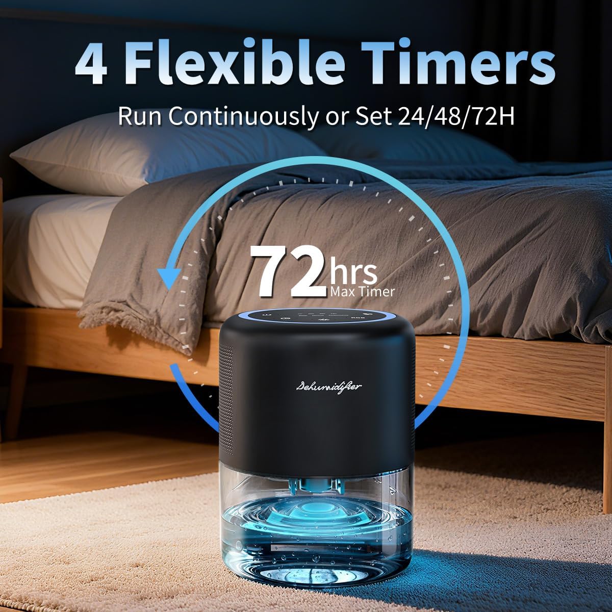 44oz(1.3L) Small Dehumidifier for Home, Auto-Off Quiet Portable Dehumidifier with 3 Modes, 10 Color Lights, 4 Timer Settings for Bedroom Bathroom Closet, Black(215 sq.ft)