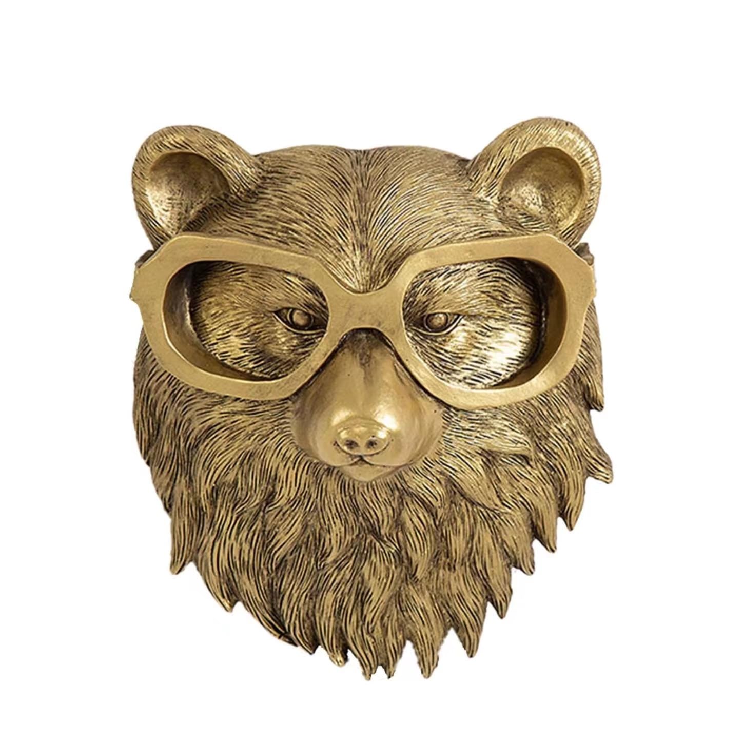 3D Deer Head Wall Mount Ornament, Bear Wall Decor Stag Head Wall Decoration Ornaments, Waterproof Bronzed Resin Statue for Living Room Bedroom (Bear)