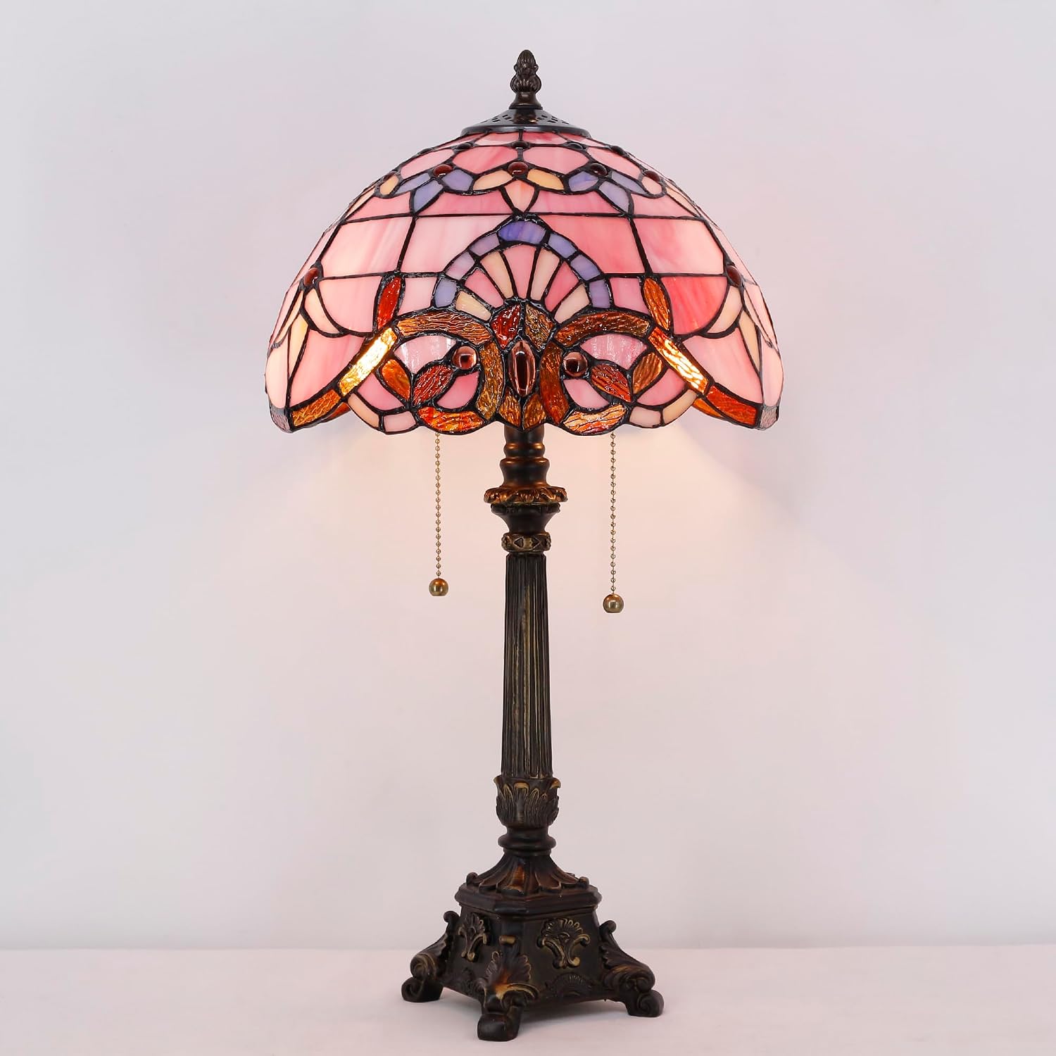 Tiffany Table Lamp Pink Stained Glass Desk Lamp 12X12X21 Inches Baroque Style Reading Light