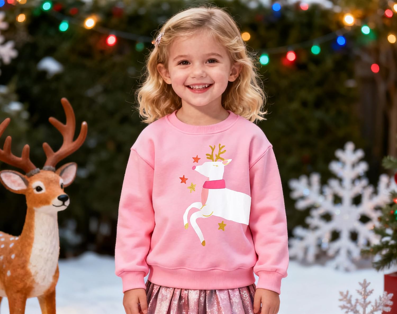 EULLA Toddler Girls Christmas Sweatshirt Long Sleeve Snowman Deer Santa Claus Xmas Holiday Shirts for Kids Sweater 2-7 Years