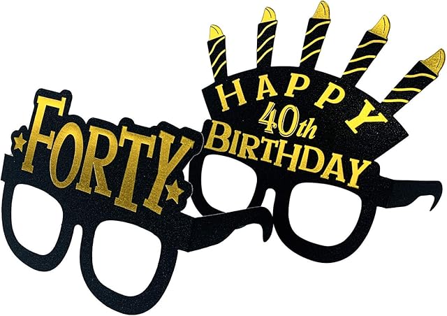40th birthday decorations gold hats - cone hats with gold glitter cardstock, black gold theme 40th birthday party supplies for women men. 6 Count