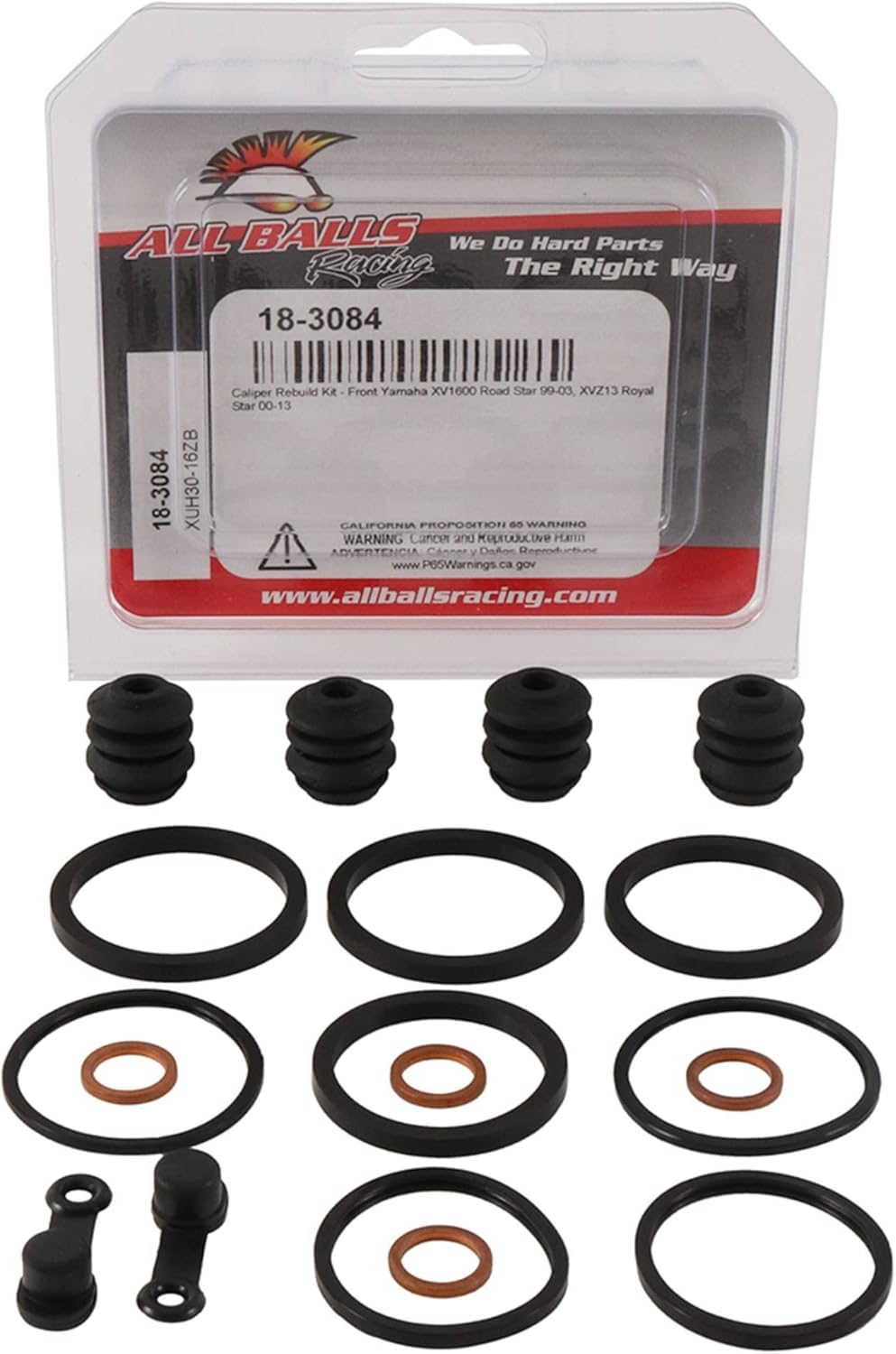All Balls Racing Front Caliper Rebuild Kit 18-3084 Compatible With/Replacement For Yamaha XV1600 Road Star 1999-2003, XVZ13 Royal Star 2000-2013