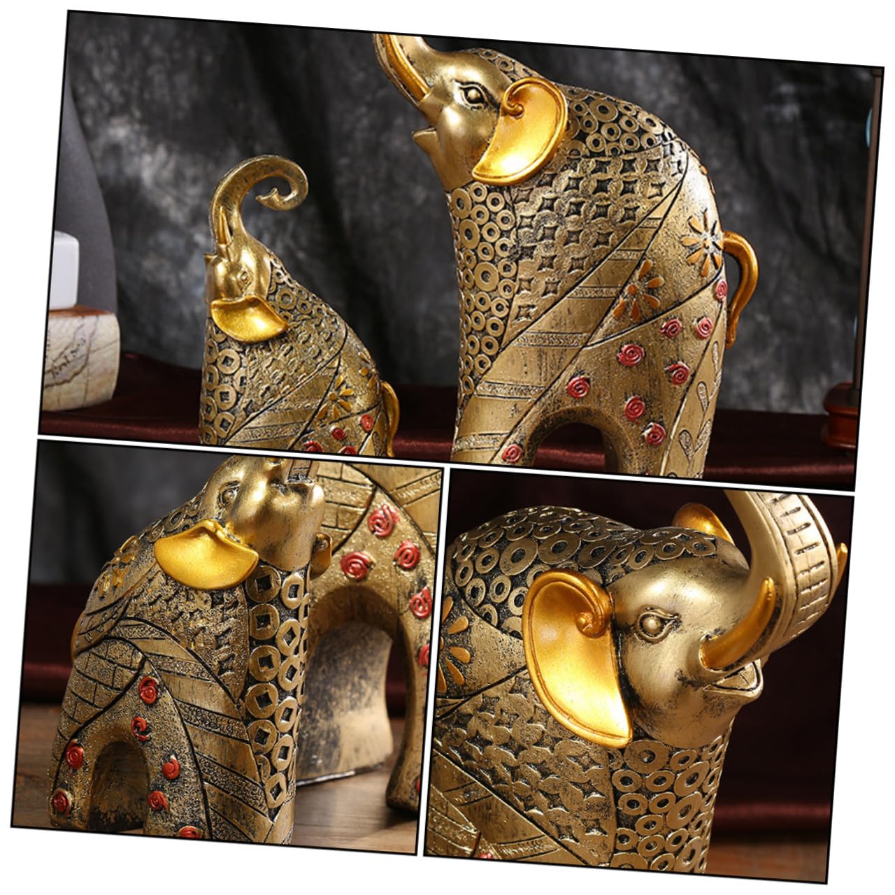 WOONEKY 2pezzi Statuetta di Elefante in Resina Decorazione da Casa Ornamento di Ricchezza Figura di Elefante