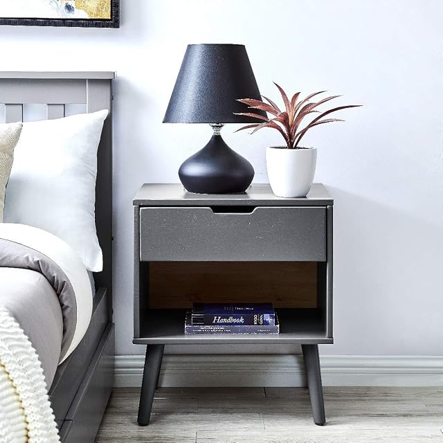 Furniturebox UK Alma Contemporary Modern Stylish Bedside Table (Grey Bedside Table) Beside Cabinet Bedside Drawer Scandi-style Minimalist Design