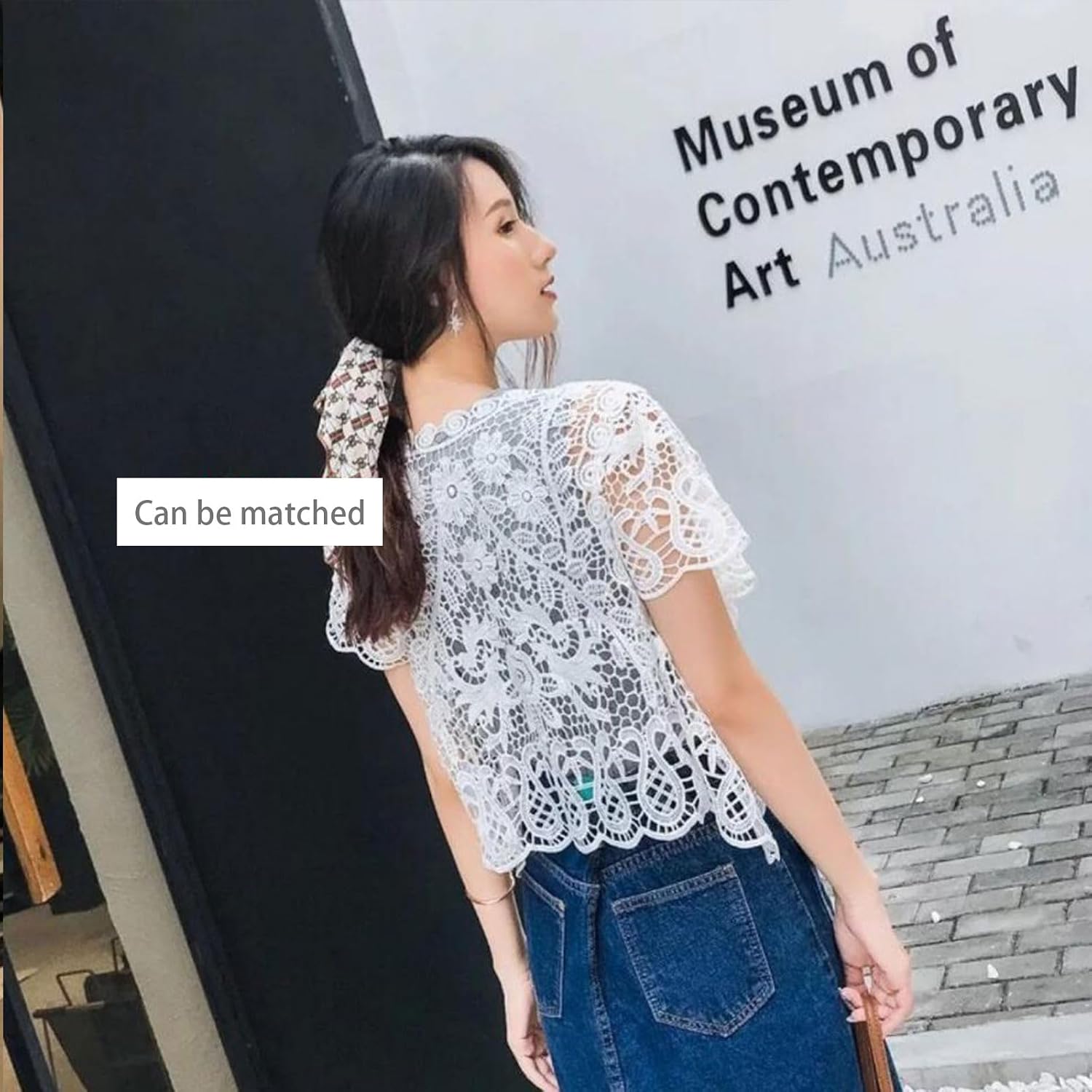 Short Sleeve Floral Lace Shrugs Elegant Crochet Sheer Open Front Sunscreen Cardigan Crop Jackets Lace Shrug Top