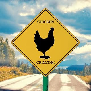 Chicken Xing Metal Sign Wall Art Warning Road Sign Caution Chicken Rustic Shabby Chic Signs Funny Chicken Crossing Metal Art Sign for Front Porch Road Street Garden 15x15in Birthday Gift