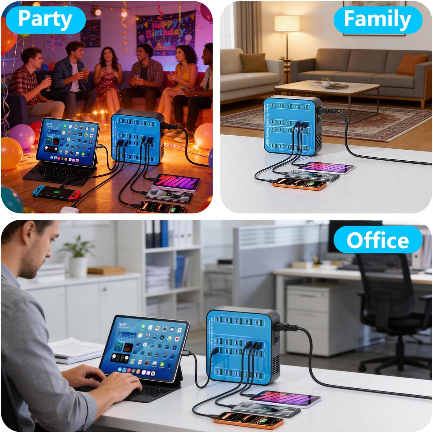 400W USB C Charger Station, 40 Ports (20 USBA+20 USBC) Desktop USB C Charger, Suitable for Multi-Device Fast Charging Station, Compatible with iPhone 16/15/14/13/12/Galaxy S23/S22/Tablet