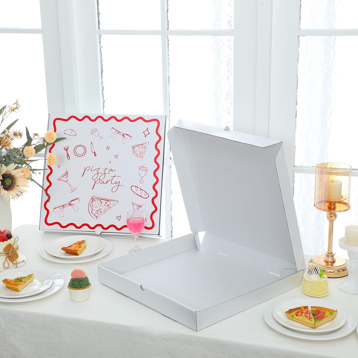 Affrolling 10 Pack Pizza Party Boxes Bulk, 16 x 16 x 2 Inch Corrugated Pizza Box Large Food Delivery Boxes Take Out Food Containers for Wedding Cookies Cake Party Favors(Martini Style)