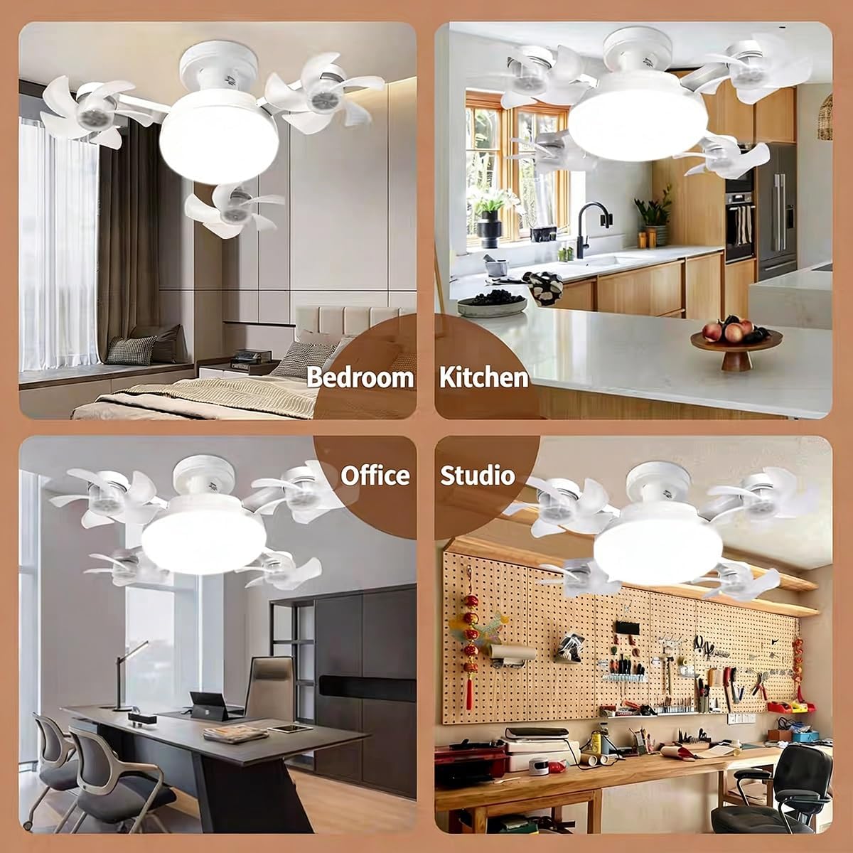 Drone Design Ceiling Fans with Lights and Remote, E27 2 in 1 Hanging Fan, 3 Speed Adjustable, 3 Color Dimmable LED, Quiet Operation, Foldable Design, Timer Function, for Bedroom Kitchen Office