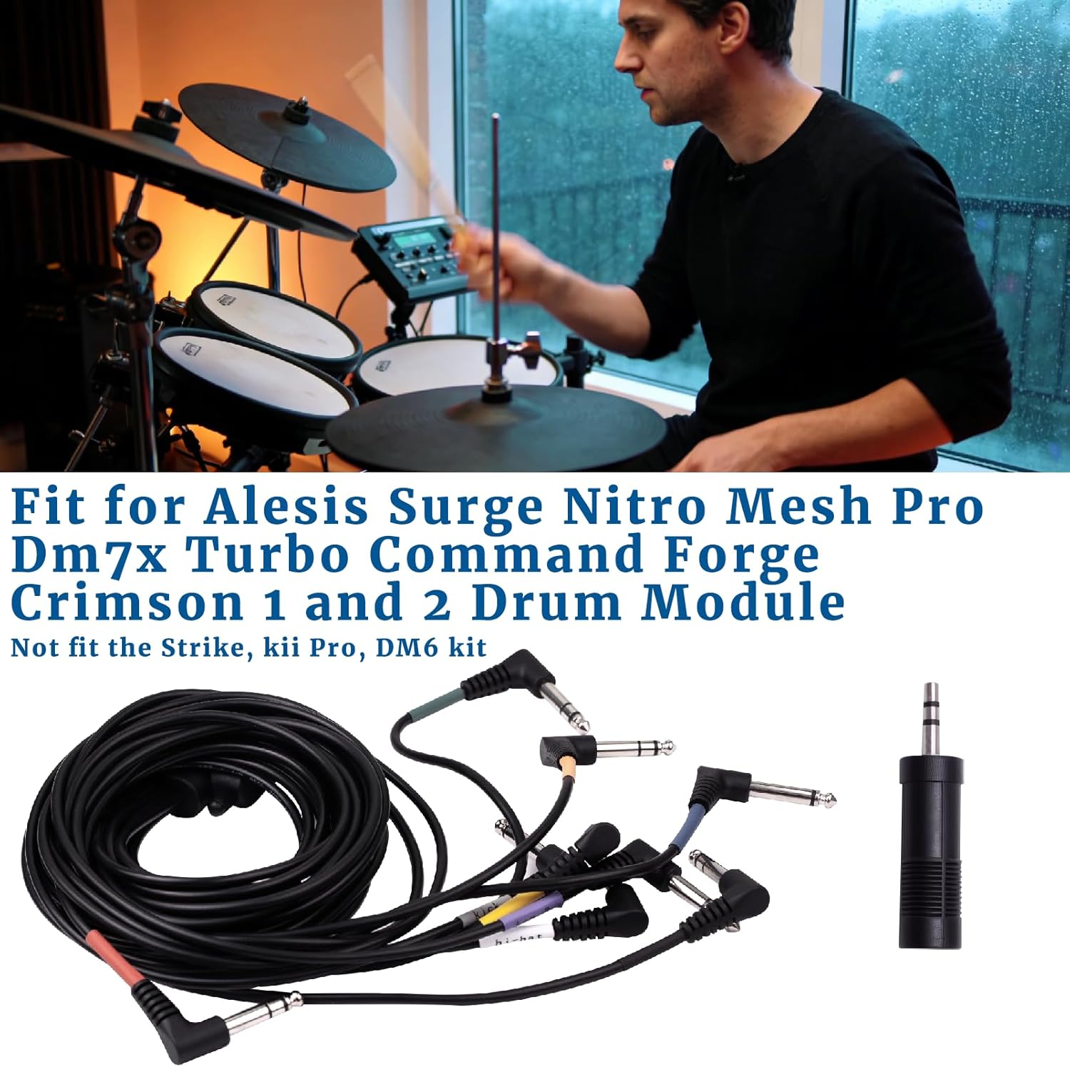 Cable Harness Snake Loom Replacement and Mono 1/4'' to 3.5 mm adapter Compatible with Alesis Nitro Mesh Electronic Drum Set Module Surge Command Forge Turbo Crimson DM7X RCA Connector Type Hi-Hat