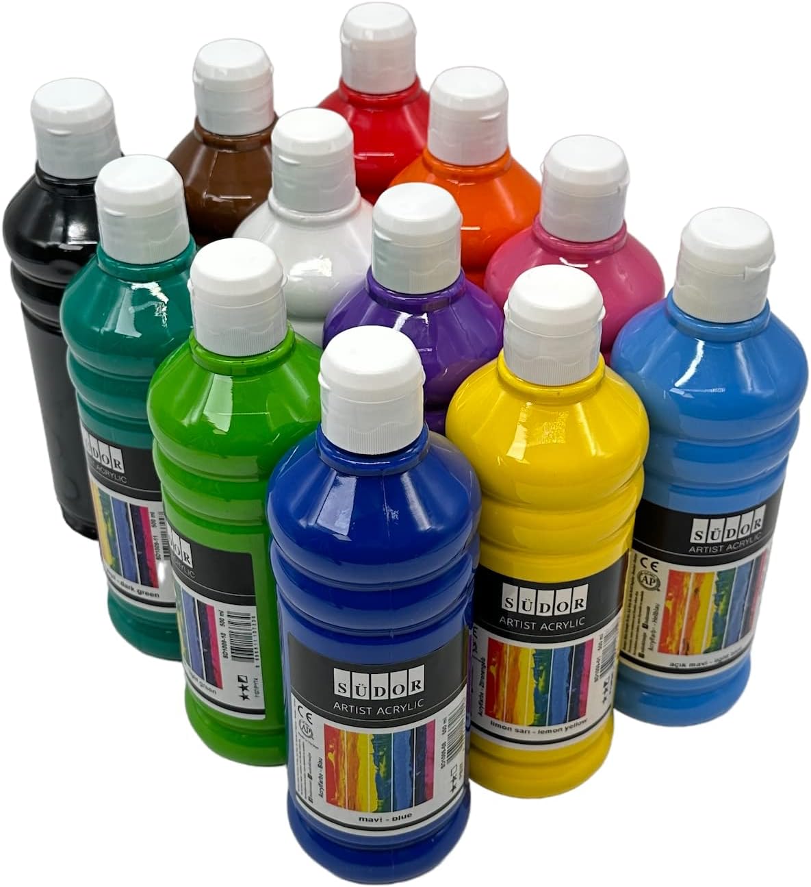 ACRYLFARBENSET. 12 Farben je 500ml. Hochwertige und deckende Malfarben für Holz, Stein