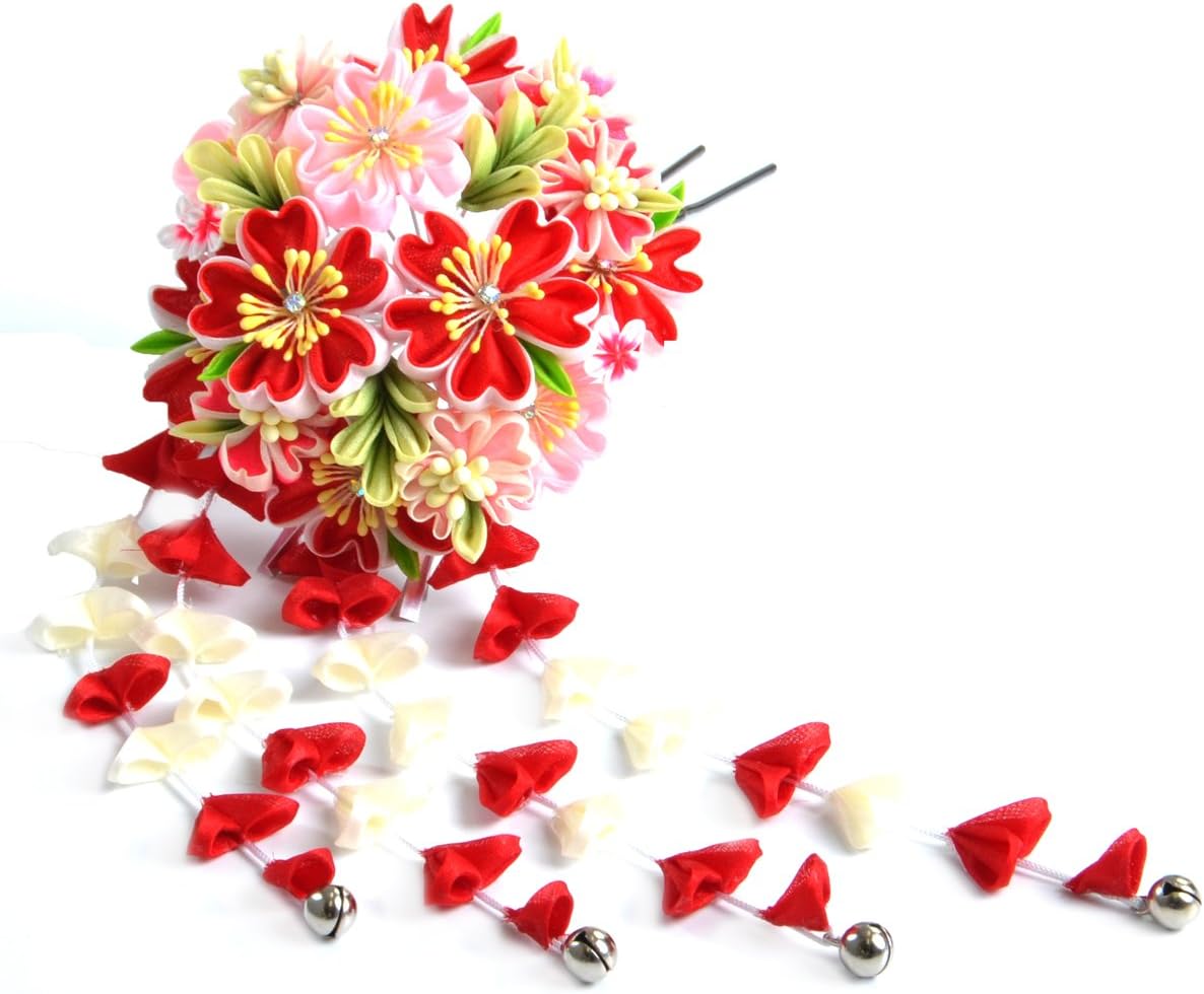 Hitotoki Kimono Japanese Flower Hair Clip Pin Kanzashi Red Japan Mt.Fuji