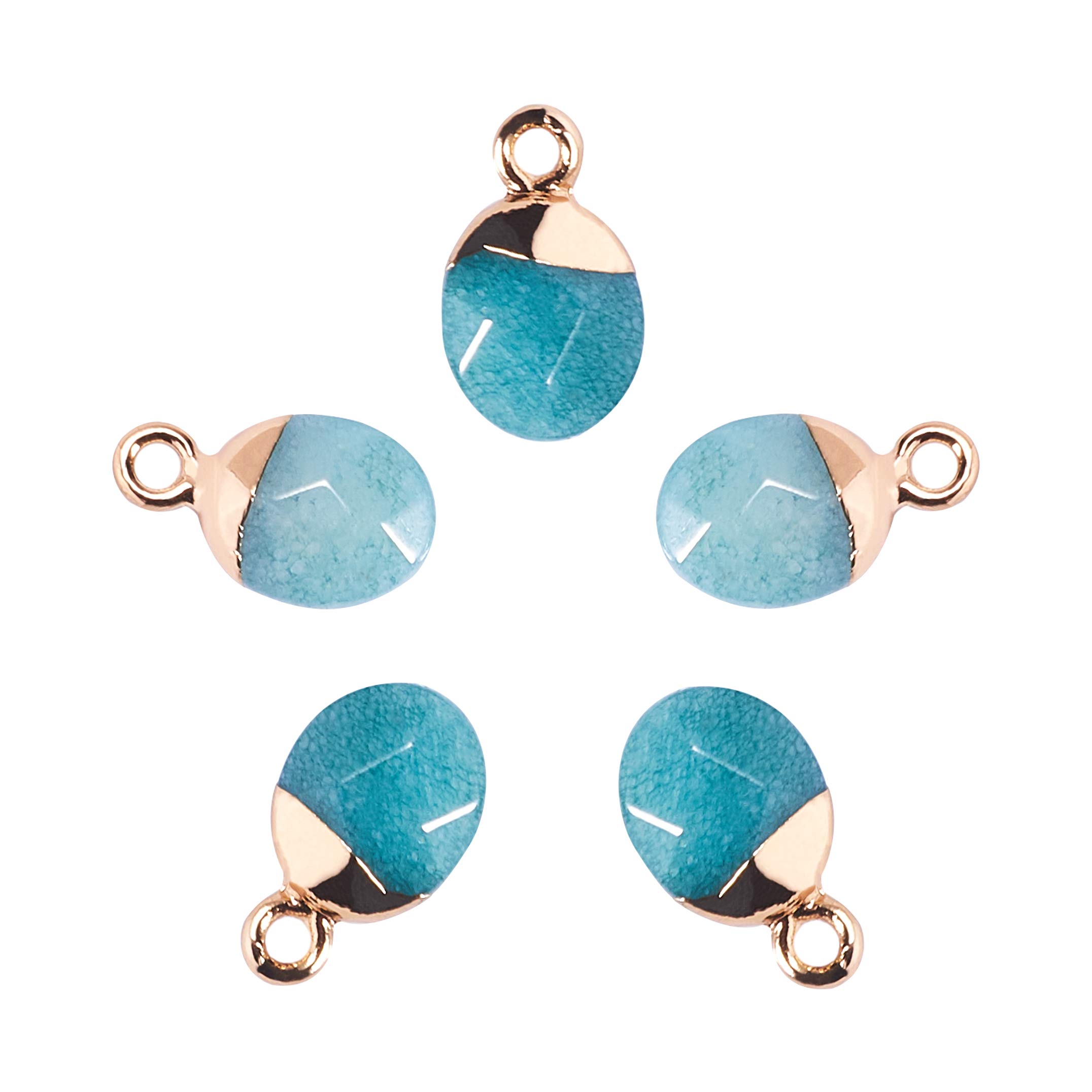 LiQunSweet 20 Pcs Natural Jade Semi-Precious Gemstone Charms with Iron Findings Faceted Oval Golden Pendants for Jewelry Earrings Making DIY Handwork Material - 14~15x8mm