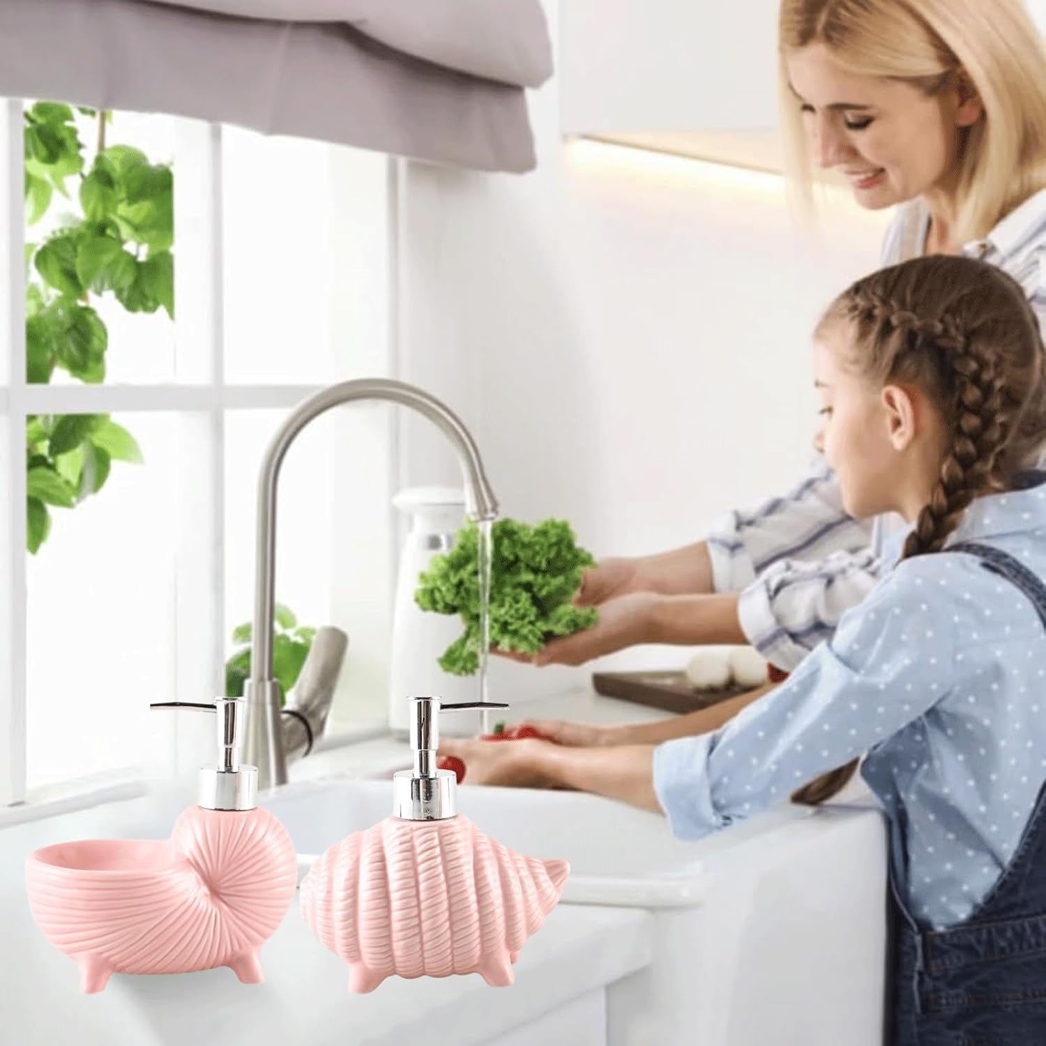 Refillable Soap Dispenser Pink Soap Dispenser Bathroom 15oz Ceramic Shaped Refillable Lotion Hand Soap Dispenser with Easy-to-Press Pump Bathroom Body Wash Dispenser