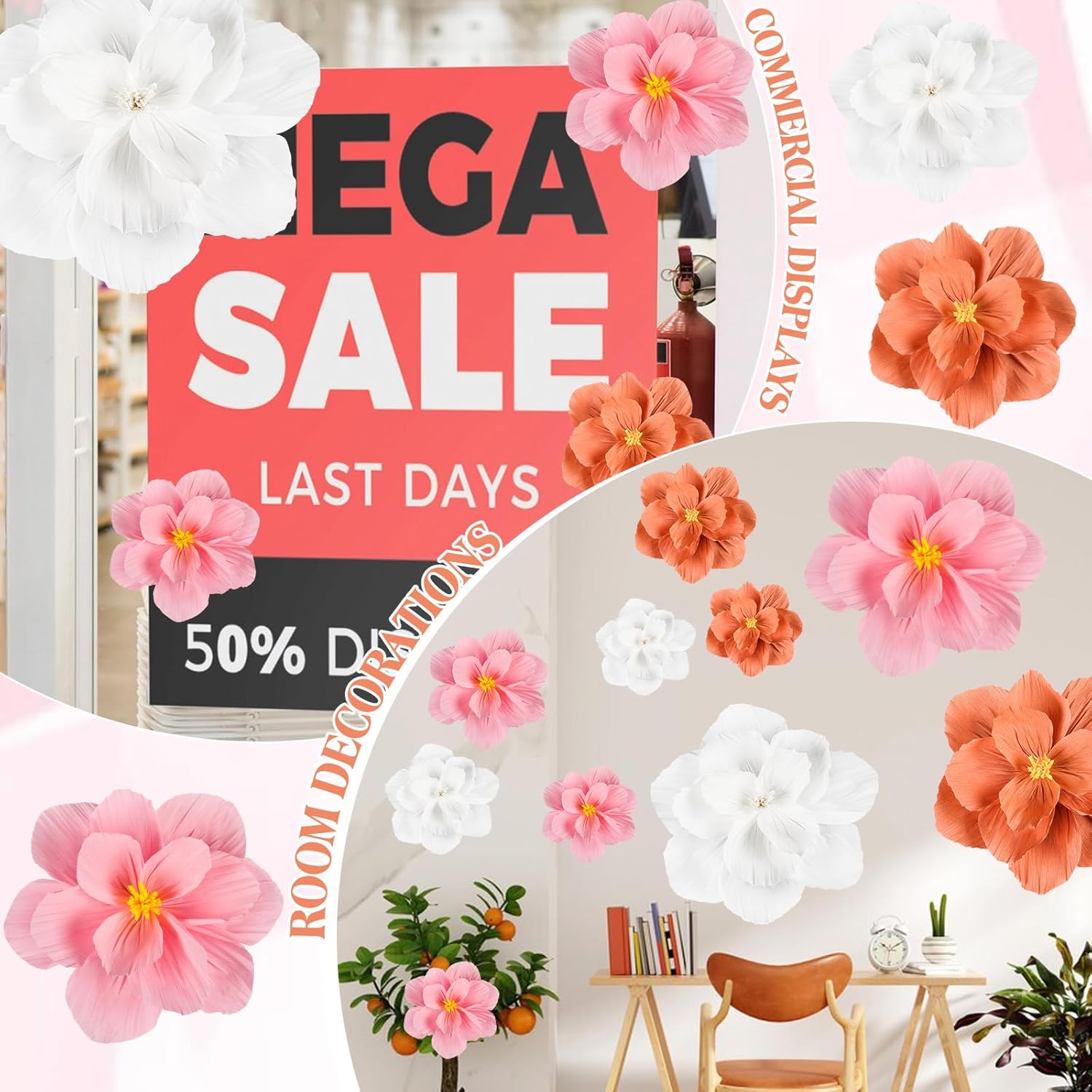 20 Pcs Giant Paper Flowers Decorations for Wall 24'' 12'' 8'' Large Colorful Tissue Paper Flowers Handcrafted Crepe Artificial Flower for Wedding Baby Shower Birthday Party Decor (Assorted Color)