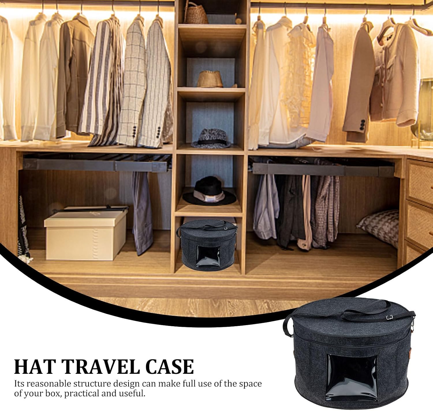 Cabilock Hat Storage Container Felt Large Capacity 40x26cm Deep Gray Multifunctional Hat Organizer Box with Dustproof Lid for Travel and Home Closet Storage