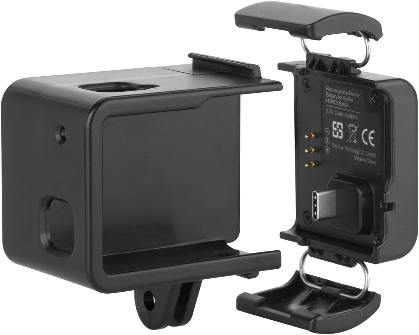 Sinomax Rechargeable Frame Battery External Backpack Extended Battery for Gopro HERO5 Black (MicroUSB + TypeC Dual Charging Interface)