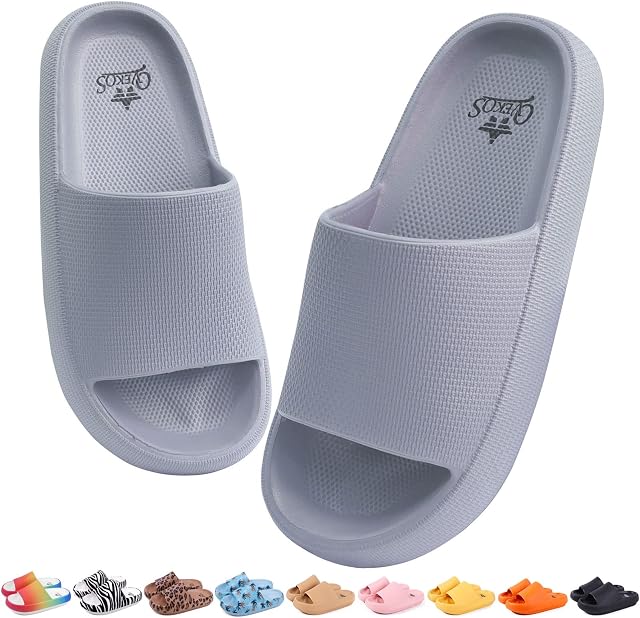 Shower Slippers for Man and Women Open-toe Quick Dry Swimming Pool Beach Slides Non-Slip Lightweight Bathroom House Cloud Slippers Summer Couple Thick Sandals Size 2.5-9.5 Black Pink Brown Multicolour