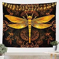 Vista 1 de Erosebridal Tapiz de libélula, tapiz de pared de libélula dorada, mandala dorada, libélula para colgar en la pared, manta de pared bohemia dorada