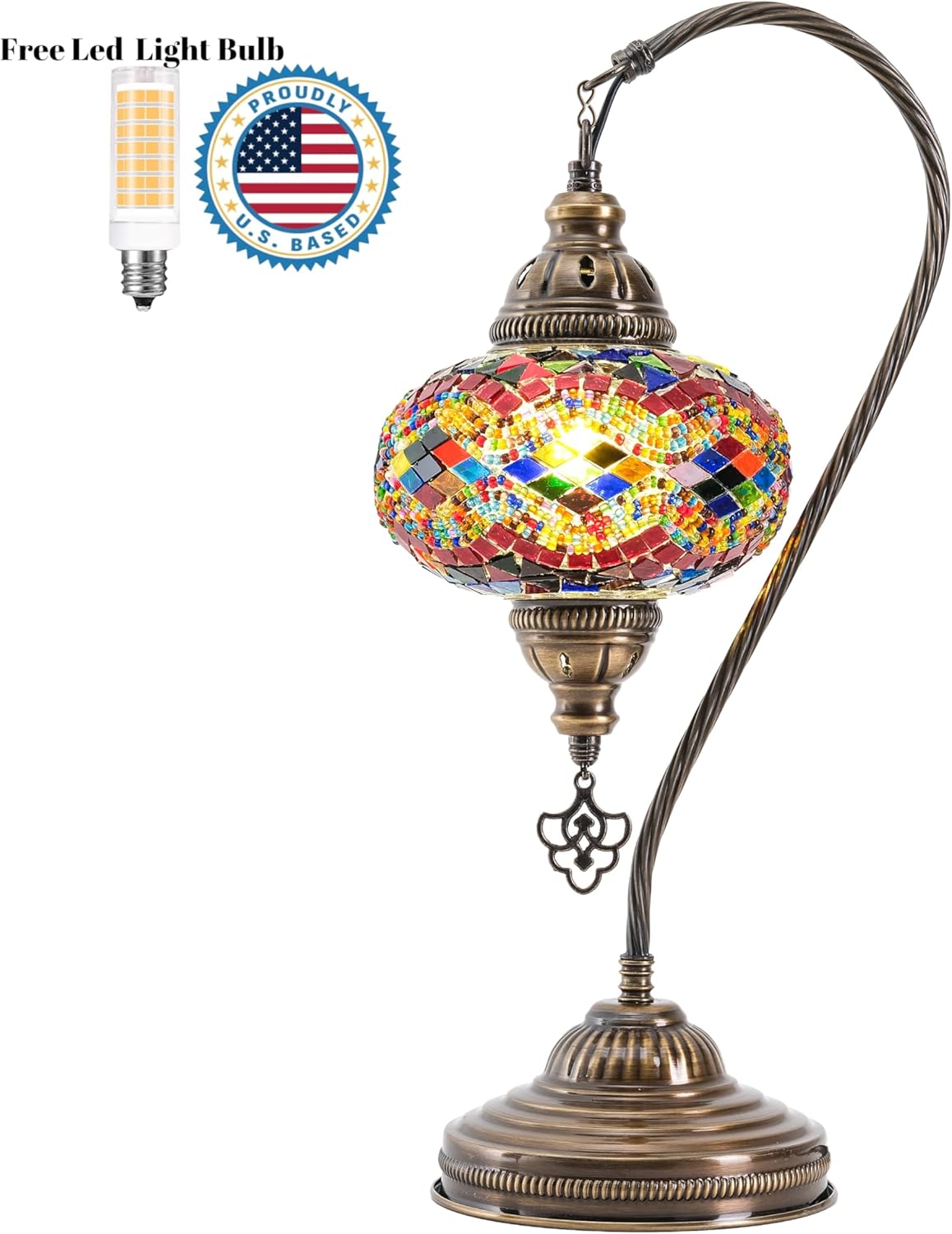 Mozaist Turkish Mosaic Lamp – Handmade Swan Neck Table Light with Multi Color, Includes Bulb