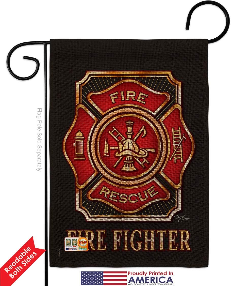 Fire Fighter Burlap Garden Flag - Pack Armed Forces Firefrighter Fireman Department Rescue Red Line Hero Support USA Vintage Applique - House Banner Small Yard Gift Double-Sided Made In 13 X 18.5