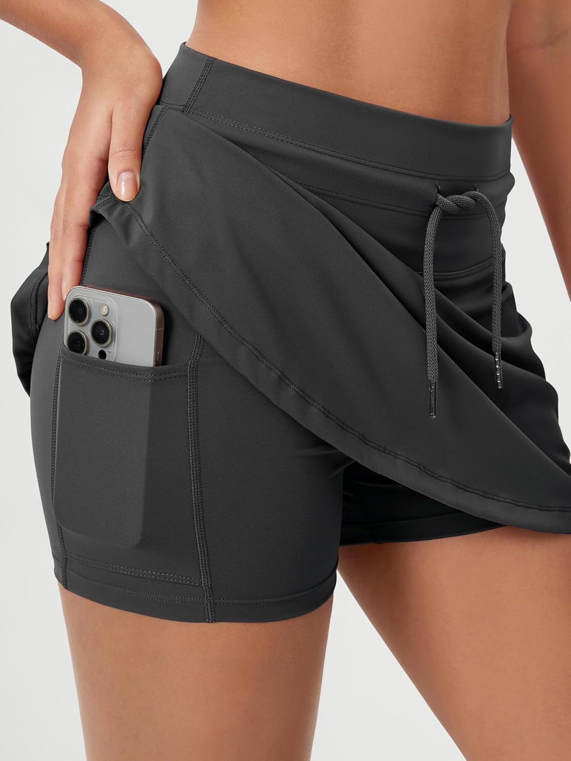 ODODOS Women's Drawstring Tie Daily Skirts Long 17" - Built-in Shorts Athletic Golf Tennis Skorts with Ball Pocket - Image 3
