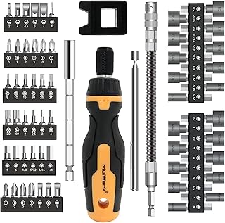 MulWark 63PC Magnetisches Ratschendreher-Bitset – Multibit-Schraubendreher Mit Bits Für Schlitz, Torx, Innensechskant, Pozidriv, Kreuzschlitz Und Robertson – Steckschlüsselsatz Für SAE Und Metrisch
