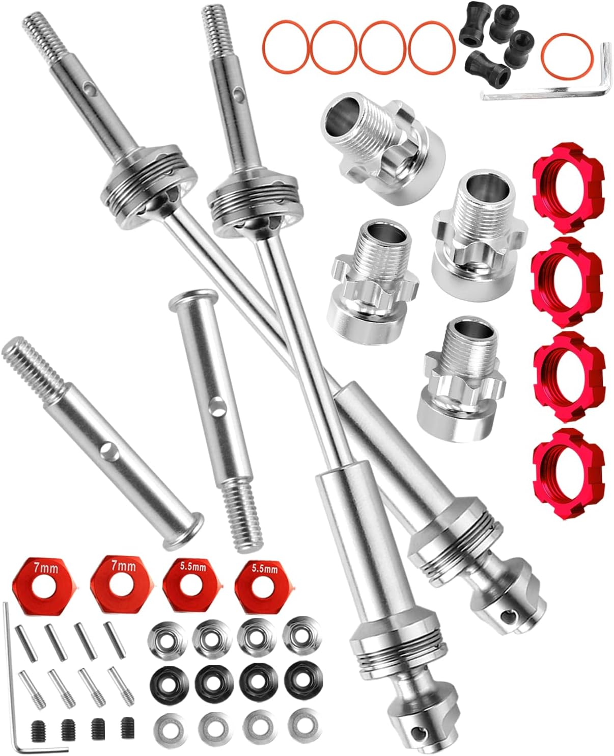 RC Driveshafts & Hex Hub Adapters Upgrades Part for 1/10 Slash VXL 2WD,Rustler VXL 2WD,Stampede VXL 2WD,Front Rear Steel #45 CVD & Aluminum Hex Hub Adapters 12mm to 17mm,Red