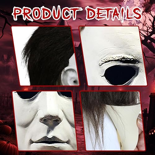 Miniatura 5 de Máscara de Halloween para adultos con cuchillo clásico realista máscara de terror aterradora máscara de cosplay de Halloween (A)