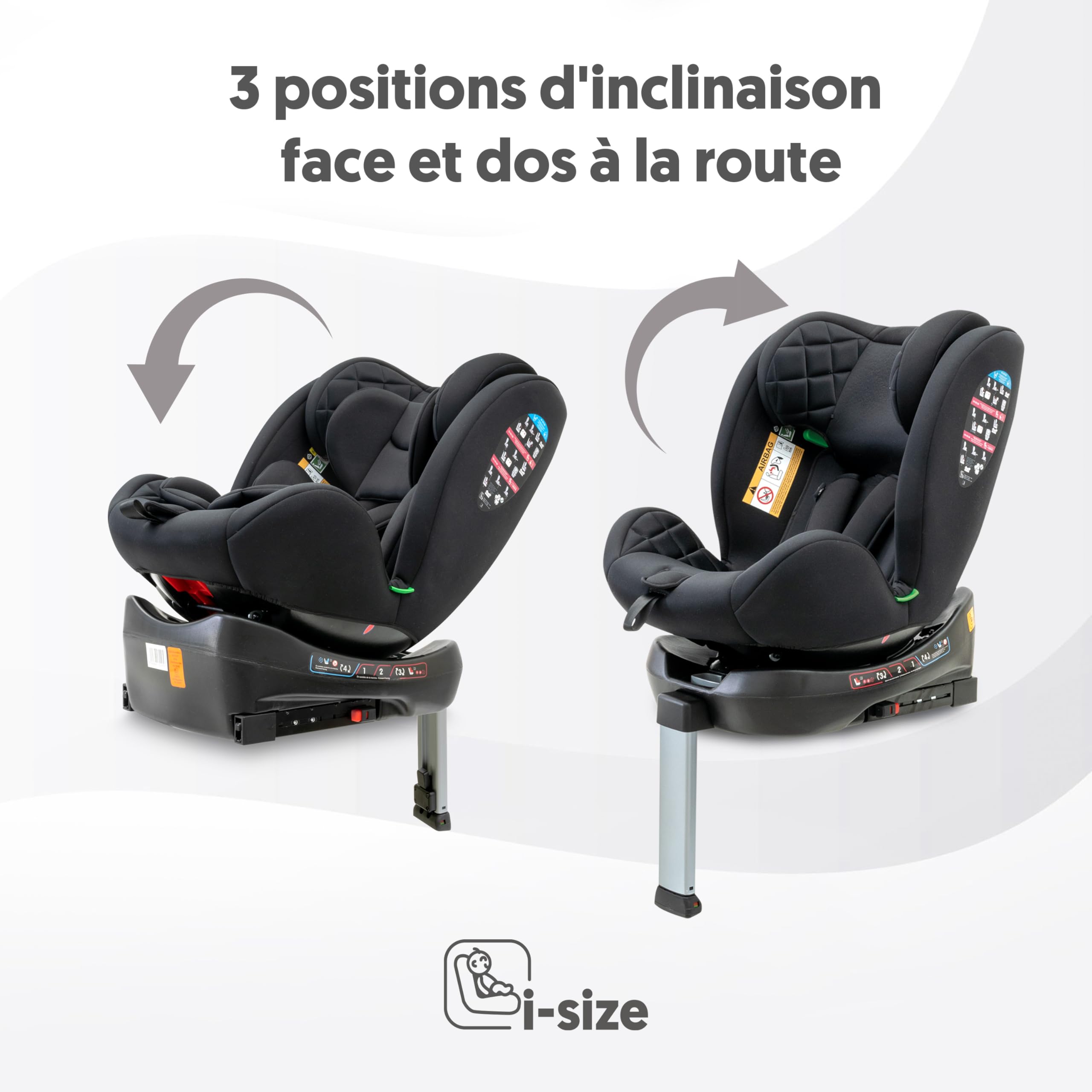 Interbaby Siège Auto Bébé Sella i-Size ISOFIX 360° Groupe 0+1+2+3 (Noir) | Siège auto pivotant 360 inclinable 40-150 cm, réducteur nouveau-né, protection latérale SIP, appui-tête réglable