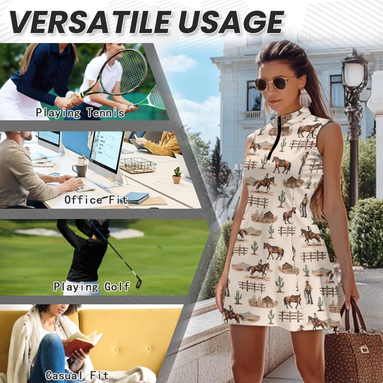 COEQINE His and Hers Golf Clothing Men's Quarter Zip Golf Tops Women's Golf Skort Dress Summer Clothing,Beach Golf & Tennis