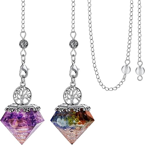 Hicarer 2 piezas de péndulo de cristal de 7 chakras para adivinación, cristal natural, péndulo de amatista para adivinación, protección, meditación,