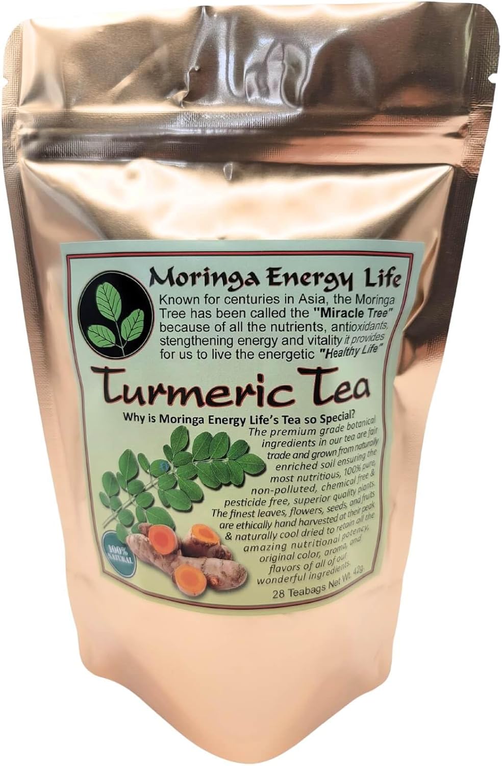 Moringa Turmeric Tea 28 tea bags (Keto, Detox, Paleo, Vitamin & Minerals, Herbal, Vegan, Gluten-Free, Non-gmo)