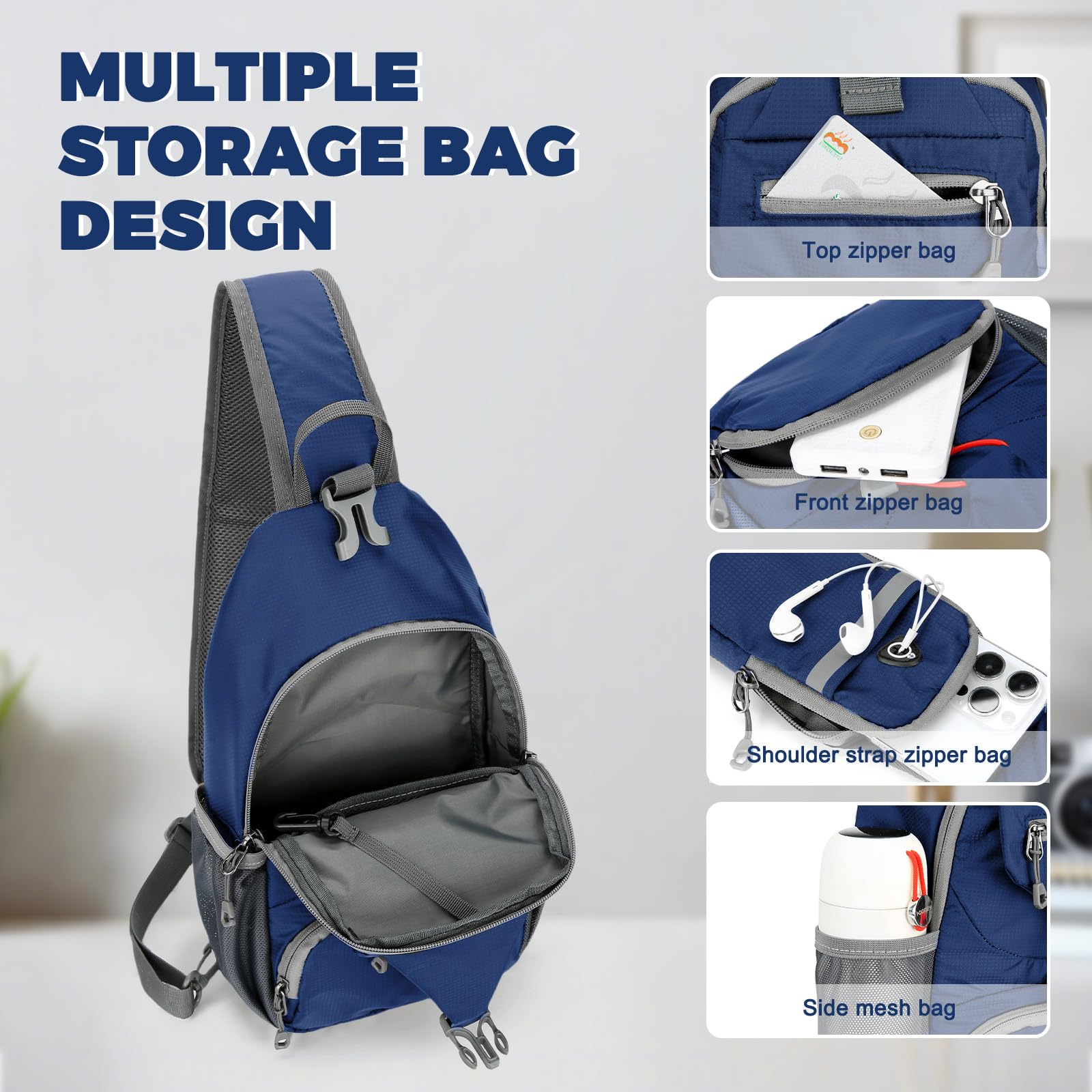 Aucuu Sling plecak, torba na klatkę piersiową, mała torba na ramię, wielofunkcyjna torba crossbody, torba na ramię z otworem na słuchawki, plecak na ramię, na wędrówki, podróże, wspinaczkę, dla