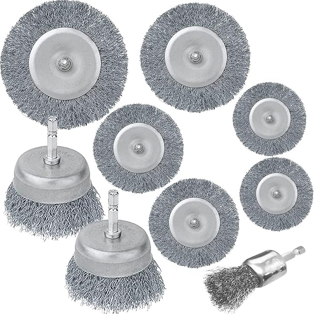Wire Wheel Cup Brush Set,9 Piece1/4 Inch Hex Shank Coarse Crimped Carbon Steel Wire Wheel for Drill for Cleaning Rust and Abrasive
