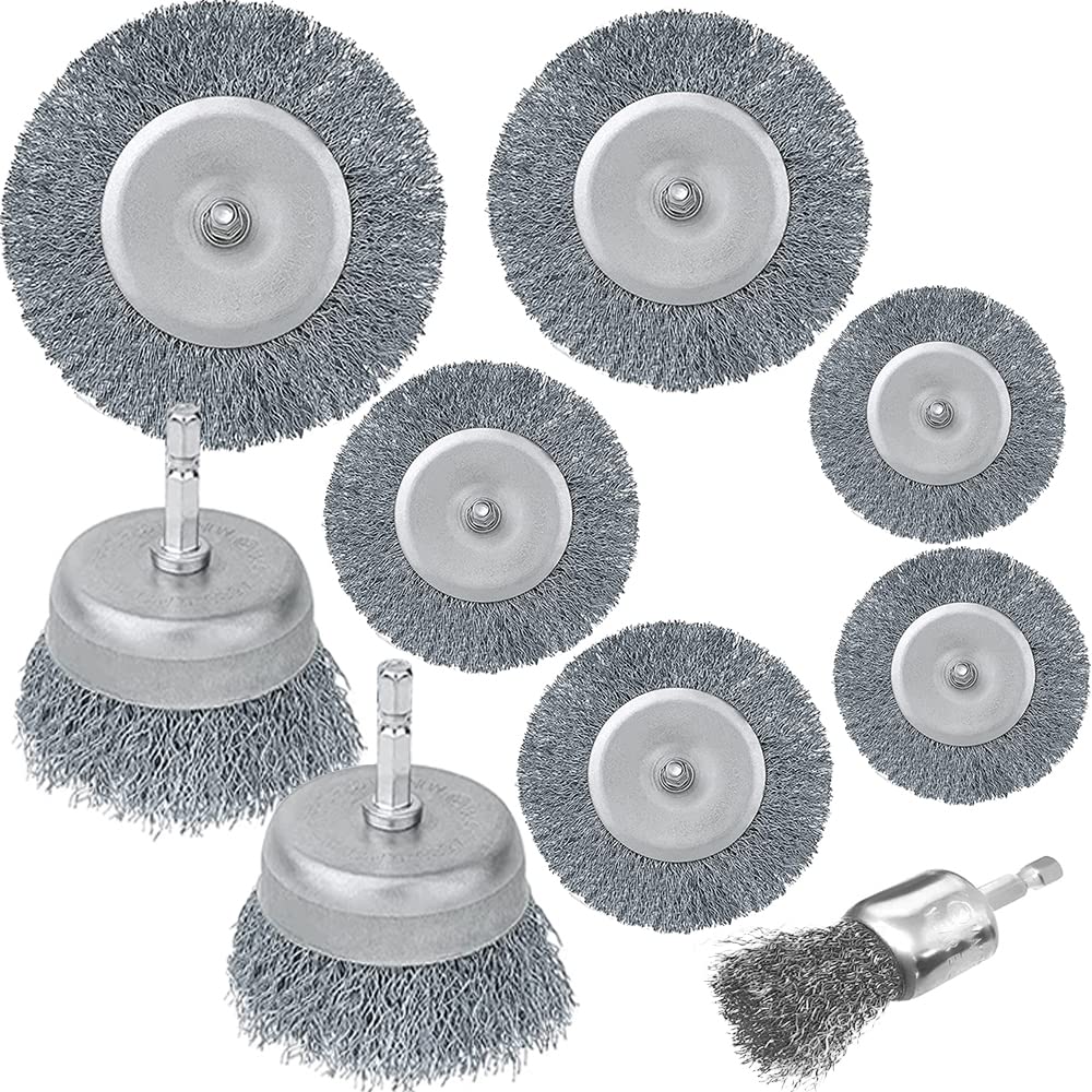 Wire Wheel Cup Brush Set,9 Piece1/4 Inch Hex Shank Coarse Crimped