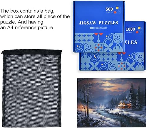 Miniatura 7 de Winter Snow View Jigsaw Puzzles 500 Pieces for Adults,Learning Educational Puzzles,Difficult and Challenge Families Toys with Mesh Storage Bag