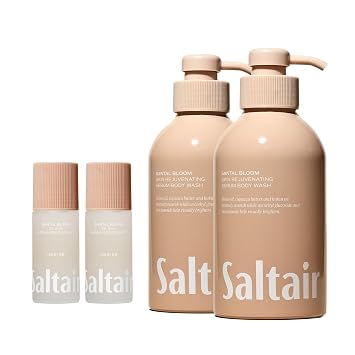 Saltair Santal Bloom Body Care Bundle Body Wash 2-Pack 2x17oz + Serum Deodorant 2-Pack 2x1.7oz, Moisturizing Shower Gel & Aluminum-Free Odor Control, Vegan, Cruelty-Free, Travel Essentials for W