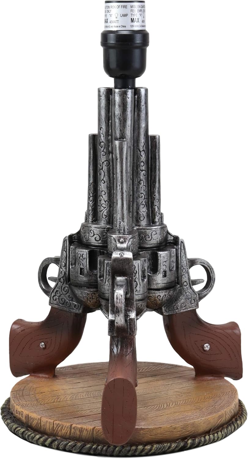 Ebros Western Wild West Triple Six Shooters Revolver Guns Base Desktop Bedside Table Lamp with Shade 20" Tall Old World Country Cowboy Rustic Home Decor Accent