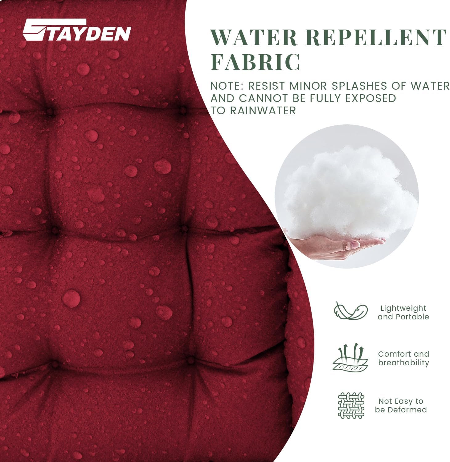 Outdoor Lounge Chair Cushions, Chaise Lounge Chair Cushions Replacement for Patio Furniture with Ties Waterproof Fabric Pool Chasie Cushion 74.4 x 22 x 4.7 Inches (Red)