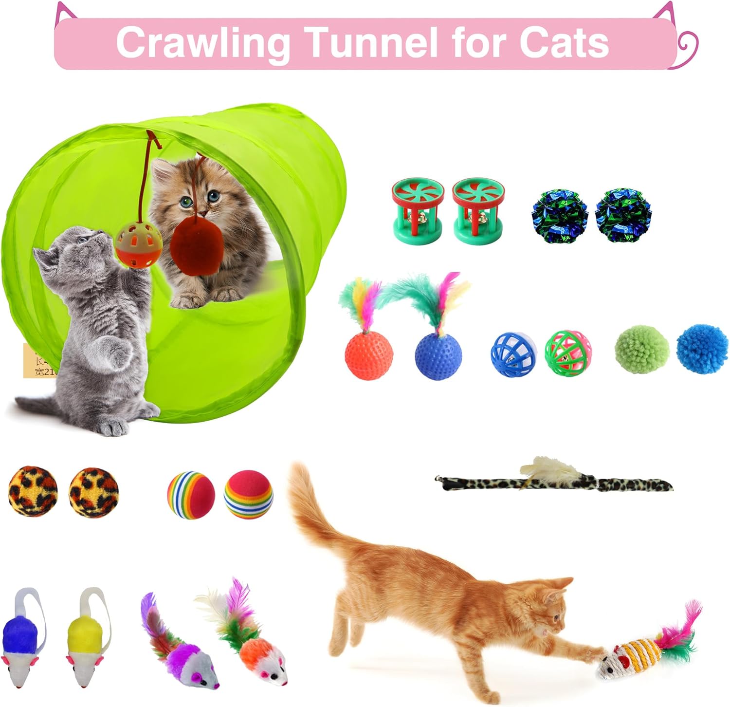 47PCS Kitten Essentials Starter Kit, Ideal for Cats Under 6 Months, Featuring 21-Piece Toy Set, Bed, Carrier, Litter Box, Bowls & More, for New Cat Owners - Pink