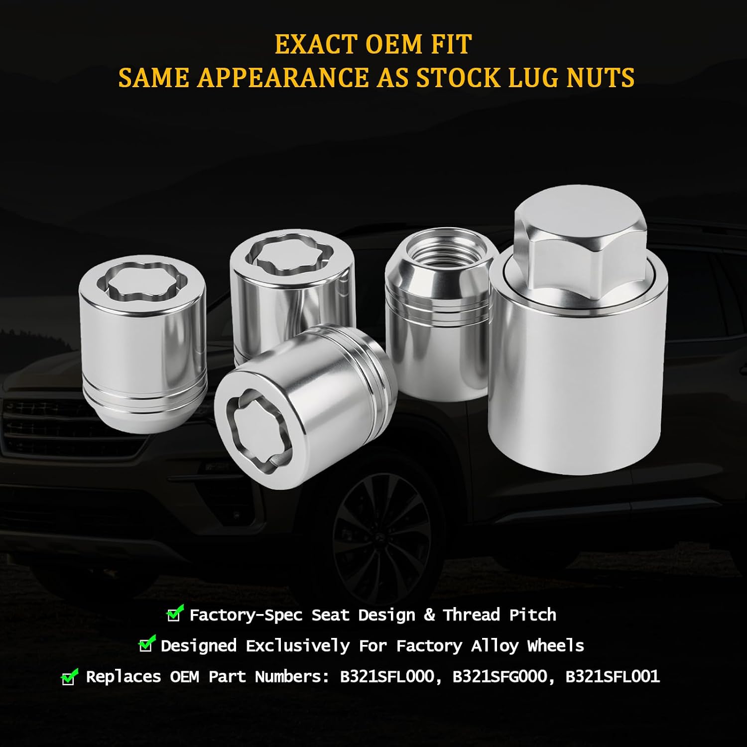 B321SFL001 5Pcs Anti-Theft Wheel Lock Lug Nut Set with Matching Key Socket Compatible with Subaru Vehicle 1990-2026 Forester Outback WRX BRZ Crosstrek Ascent Impreza Alloy Wheels, Chrome Finish