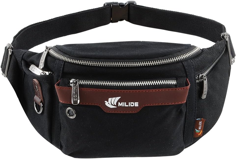 Running Waist Pack for Men & Women | Adjustable Buckles, Waterproof Canvas, Zippered Pockets & Carabiner | Athletic Training, Sports, Hiking Fanny Pack Belt | for Bottles, Money, iPhone & More