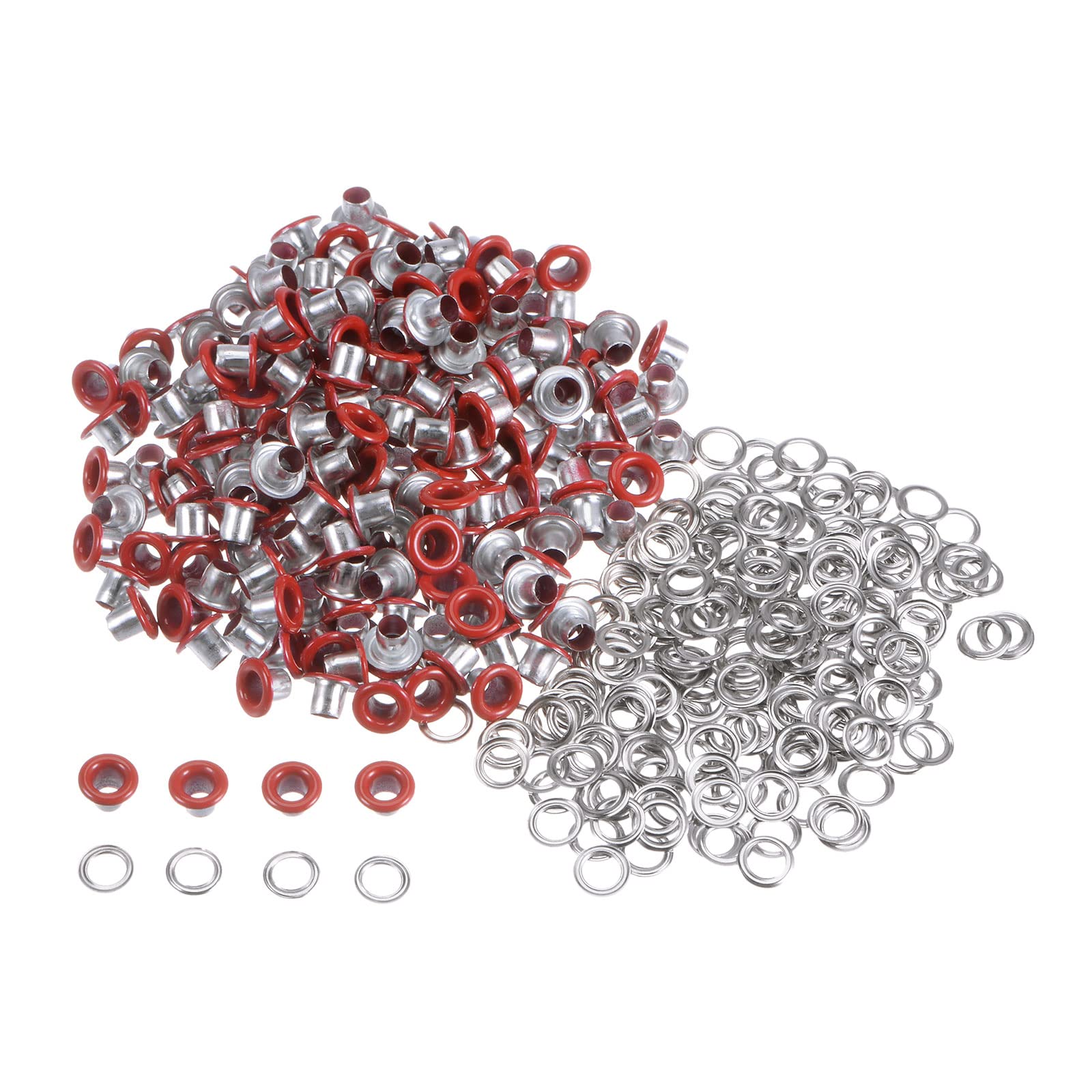 sourcing map 200set Grommets Kit Metal Eyelets 3mm 1/8" Hole Tiny Grommet for Shoes Clothes Belt Bag DIY Project, Red