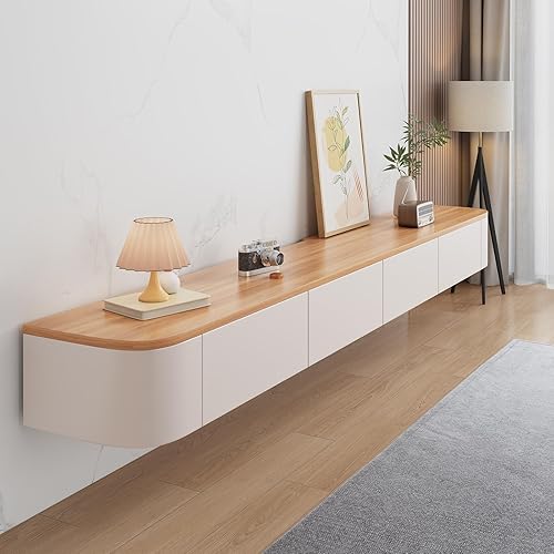 Floating TV Stand - Wall Mounted Media Console with 2 Drawer, Floating Entertainment Center TV Cabinet, Wall Mounted Audio/Video Shelf for Home Room (Wood, 86.61x7.87x9.45IN)