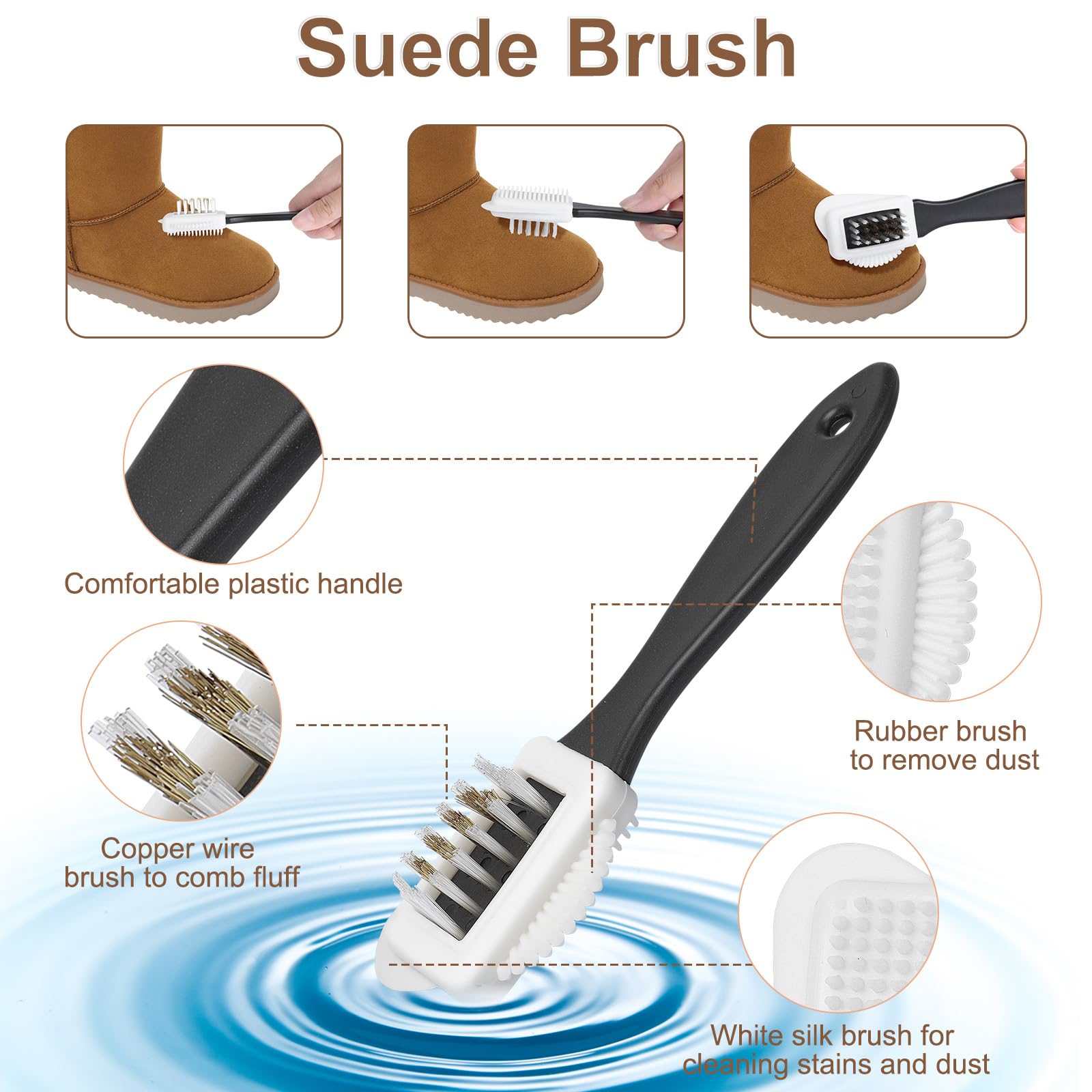 AiQInu Brosse à Chaussures en Daim 3 Pièces Brosse à Daim, Brosses à Chaussures, Brosses en CRIN de Cheval, Multi-usages pour Nubuck, Cuir de Vachette