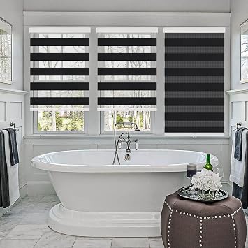 Cordless Zebra Blinds Roller Shades for Windows,Custom Size,Black | Dual Layer Fabric,Free Stop,Sheer or Privacy Light Control,Day and Night windows blinds for door,office,24"W x 90"H customize