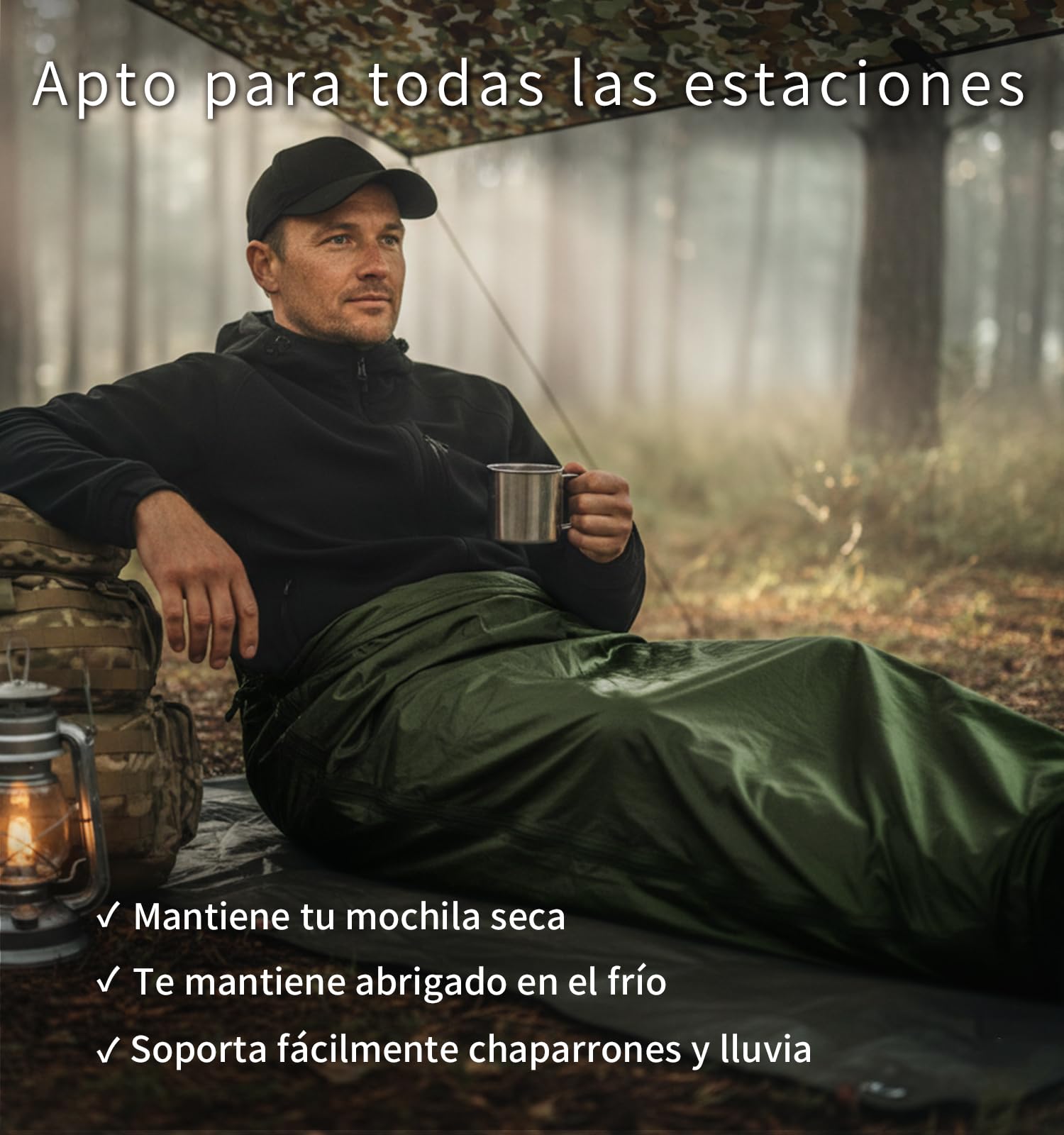 Litume Saco de Vivac Funda para Saco de Dormir – Impermeable, Estilo Momia, Compacto y Ultraligero, Refugio para Trekking, Bushcraft y Supervivencia al Aire Libre