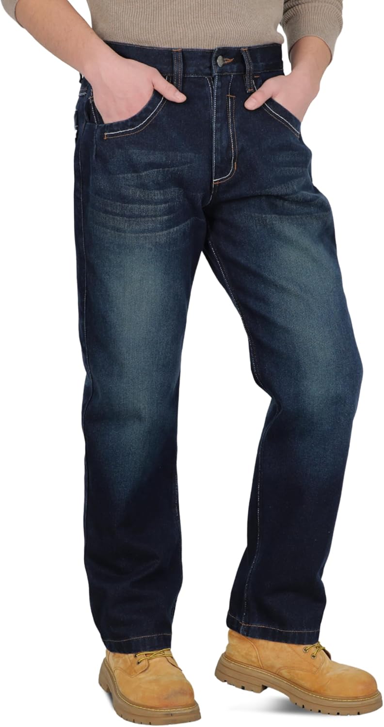BOCOMAL FR Pants for Men Relax Fit Flame Resistant Jeans 14oz Heavy Duty Washed Work Jeans