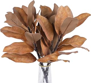 4Pcs Fall Artificial Magnolia Stems Real Touch Yellow Fake Magnolia Leaves Faux Magnolias Leaf Branches Fake Magnolias Fall Plant for Autumn Floral Arrangements Wedding Party Home Decor